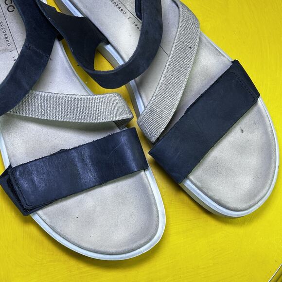 Ecco Flowt 2 Black & Gray Leather Strappy Slip On Comfort Sandals Women’s 10 41 - Picture 9 of 12